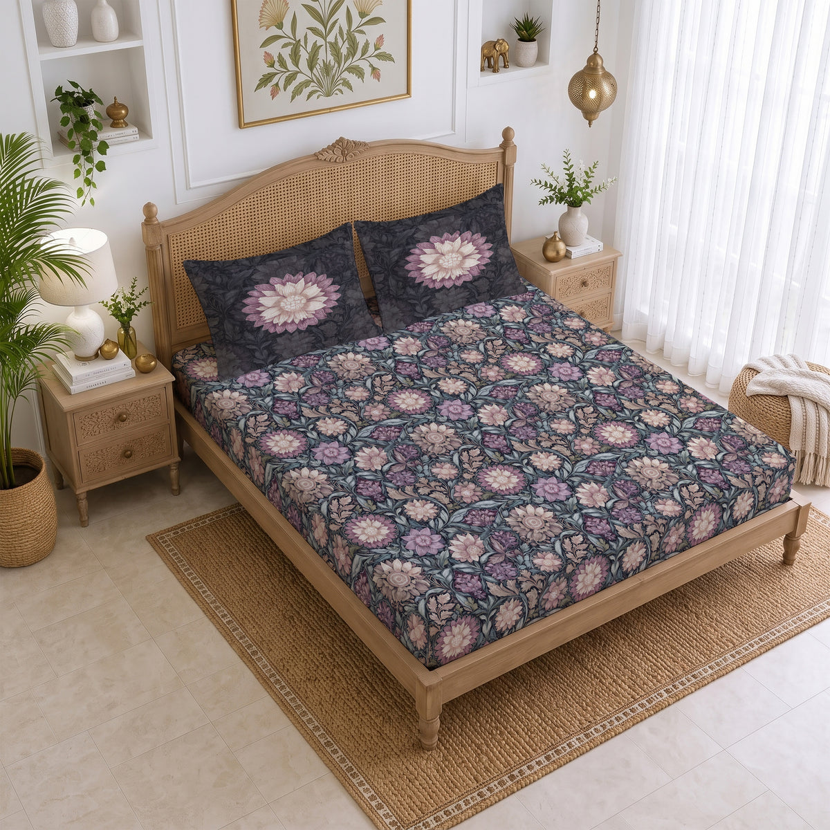 CHHAVI INDIA 210 TC Microfiber Printed King Size Bedsheet With 2 Pillow Covers