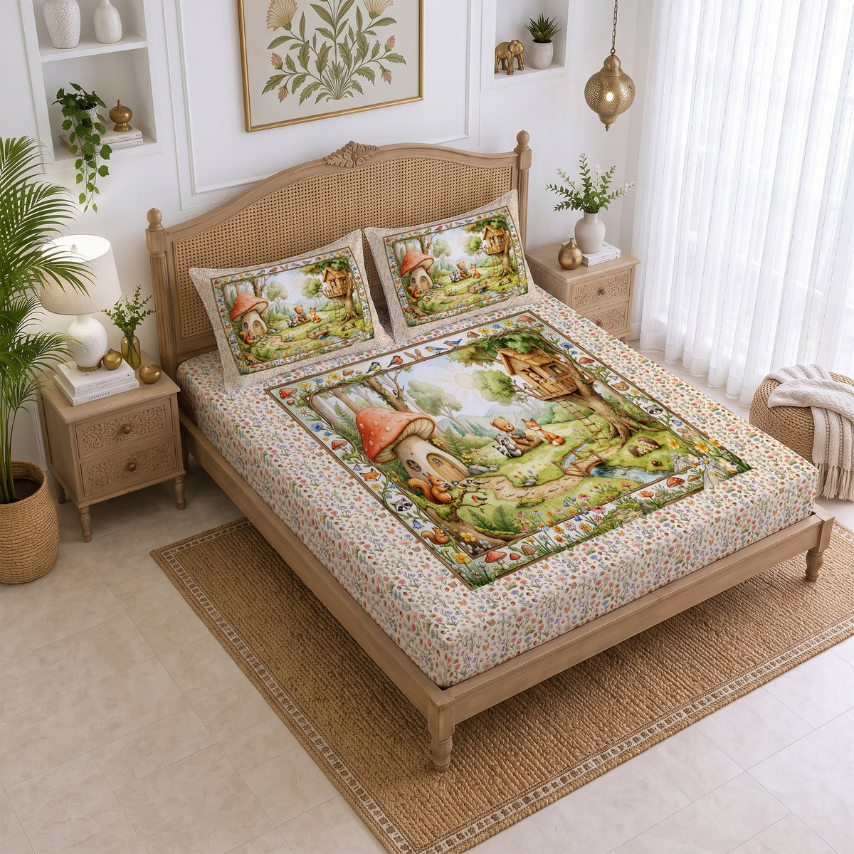 CHHAVI INDIA 210 TC Microfiber Printed King Size Bedsheet With 2 Pillow Covers