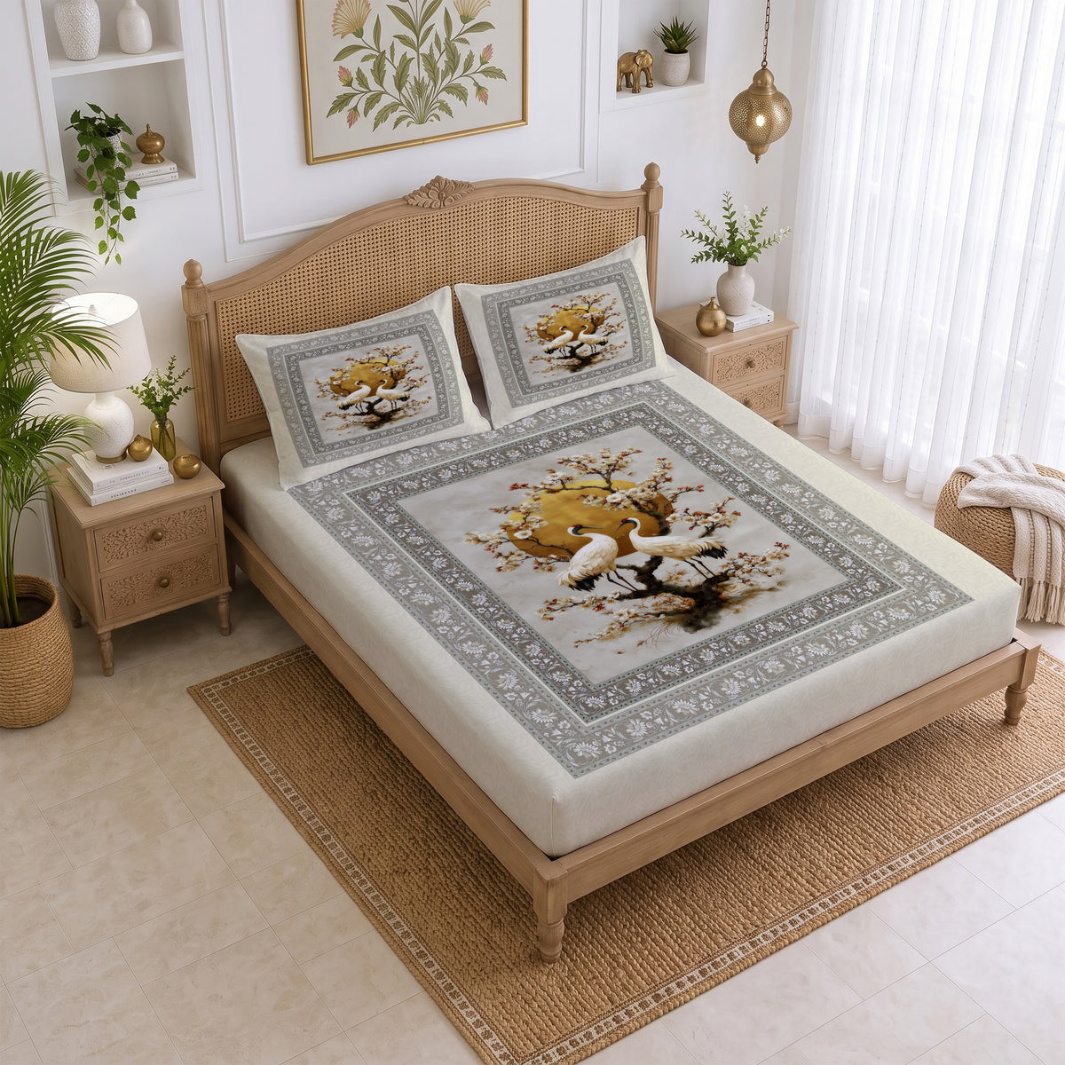 CHHAVI INDIA 210 TC Microfiber Printed King Size Bedsheet With 2 Pillow Covers