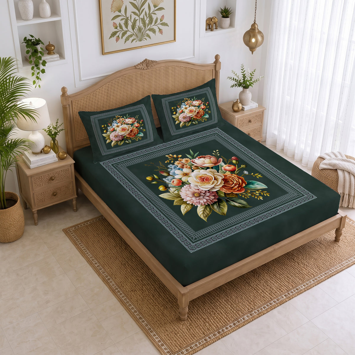 CHHAVI INDIA 210 TC Microfiber Printed King Size Bedsheet With 2 Pillow Covers