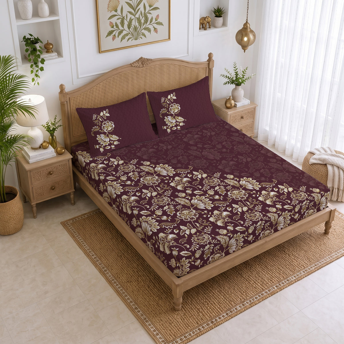CHHAVI INDIA 210 TC Microfiber Printed King Size Bedsheet With 2 Pillow Covers