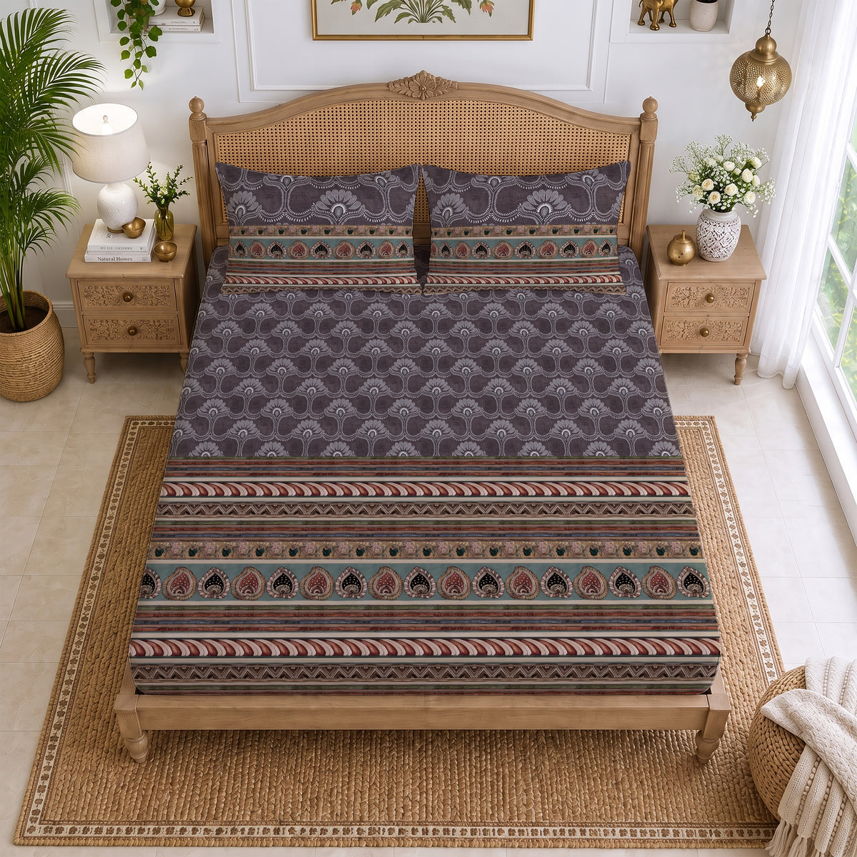 CHHAVI INDIA 210 TC Microfiber Printed King Size Bedsheet With 2 Pillow Covers