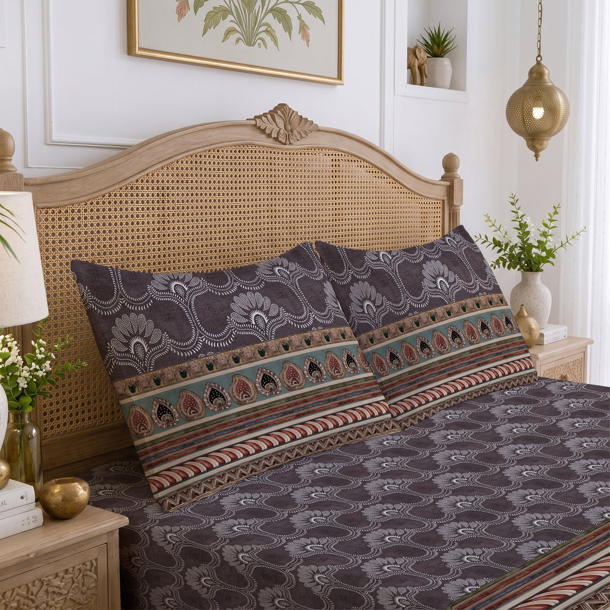 CHHAVI INDIA 210 TC Microfiber Printed King Size Bedsheet With 2 Pillow Covers