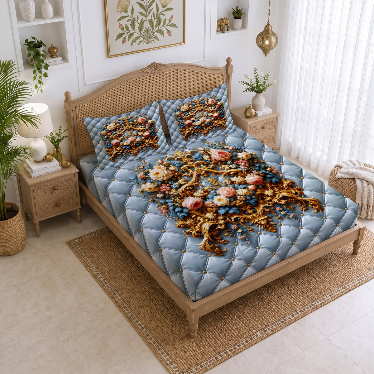 CHHAVI INDIA 210 TC Microfiber Printed King Size Bedsheet With 2 Pillow Covers