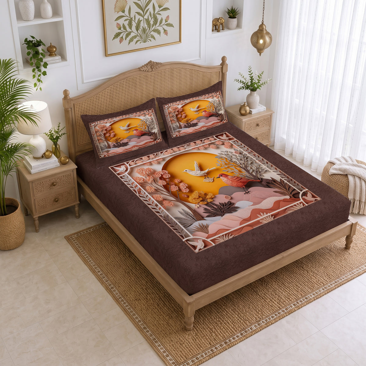 CHHAVI INDIA 210 TC Microfiber Printed King Size Bedsheet With 2 Pillow Covers