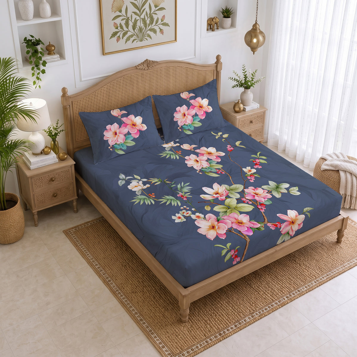 CHHAVI INDIA 210 TC Microfiber Printed King Size Bedsheet With 2 Pillow Covers