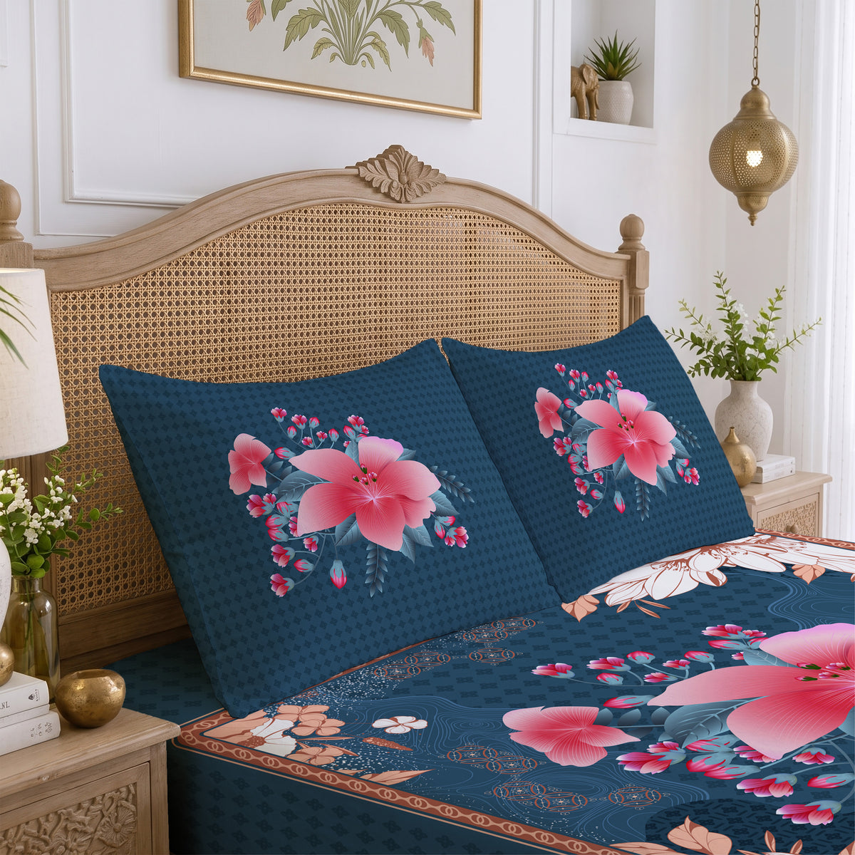 CHHAVI INDIA 210 TC Microfiber Printed King Size Bedsheet With 2 Pillow Covers