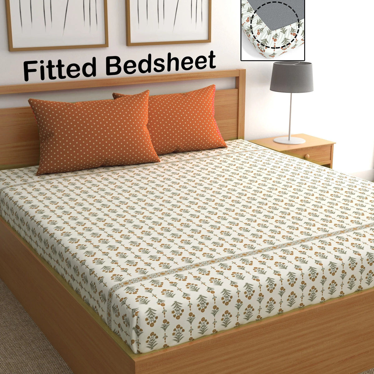 CHHAVI INDIA 210 TC Microfiber Double Fitted  Size Printed Bedsheet