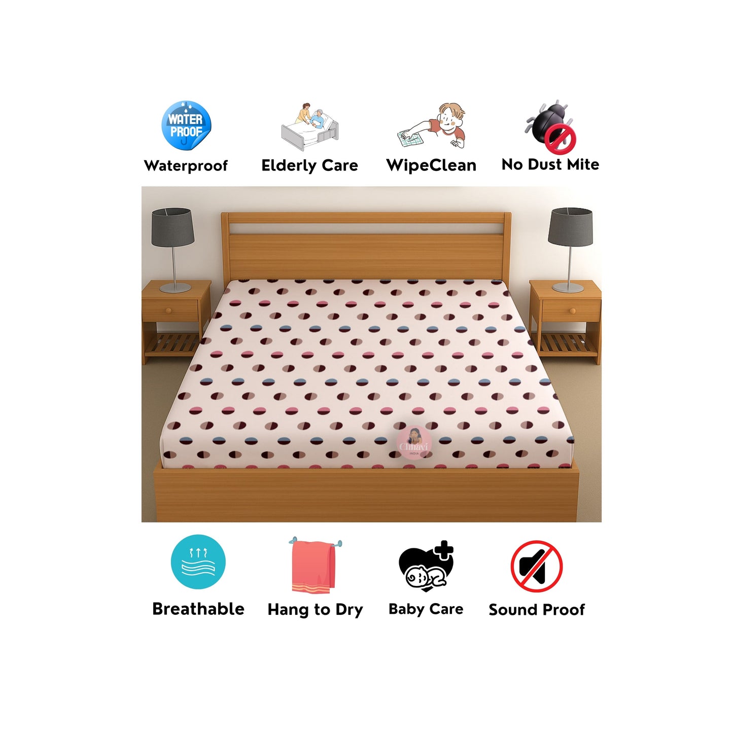 CHHAVI INDIA 210 TC Microfiber Waterproof Printed Fitted (Elastic) Bedsheet