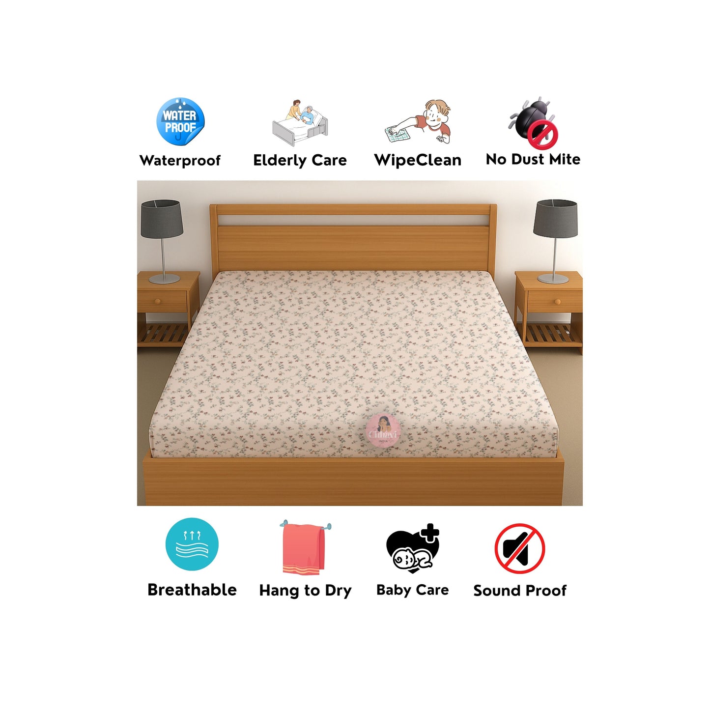 CHHAVI INDIA 210 TC Microfiber Waterproof Printed Fitted (Elastic) Bedsheet