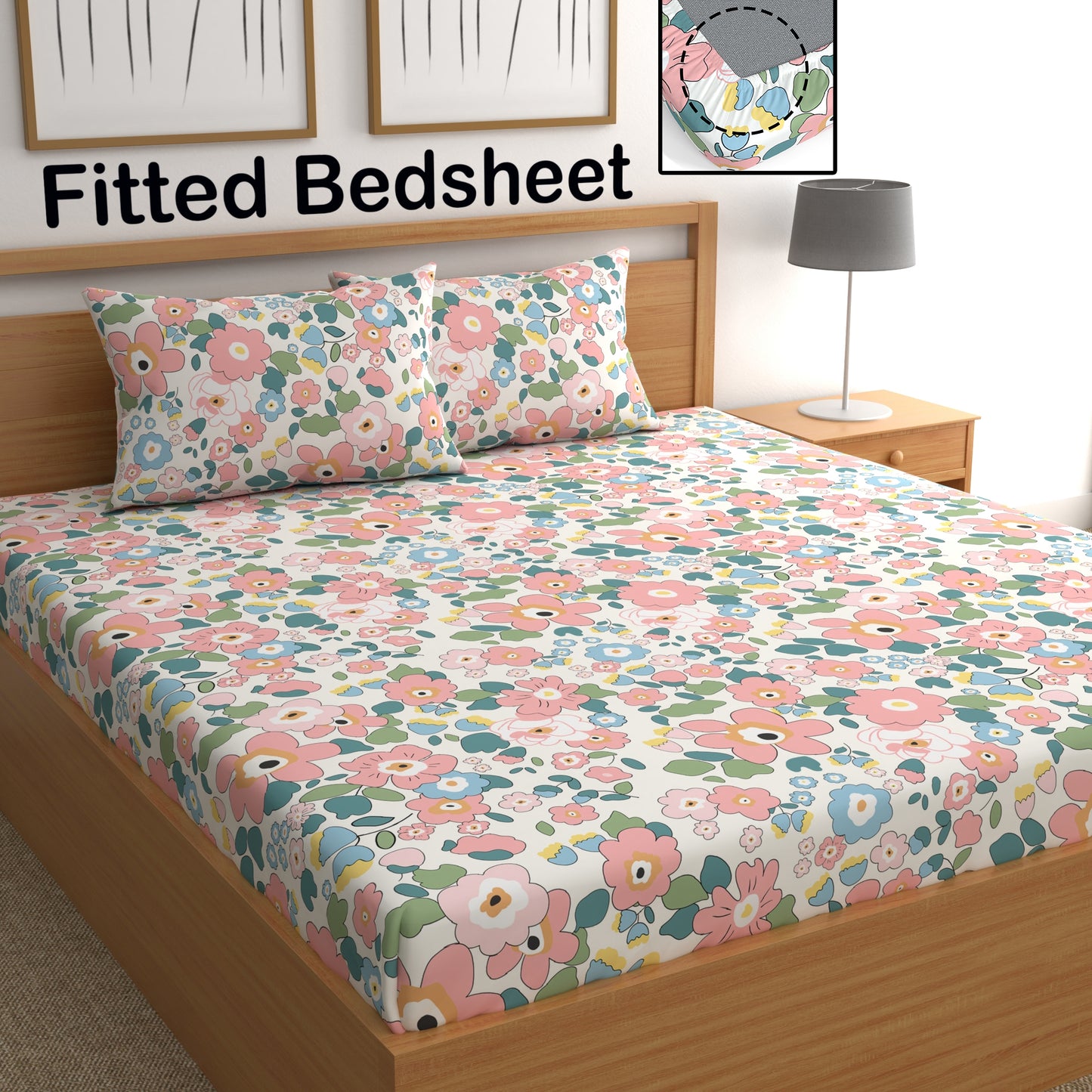 CHHAVI INDIA 210 TC Microfiber Double Fitted  Size Printed Bedsheet