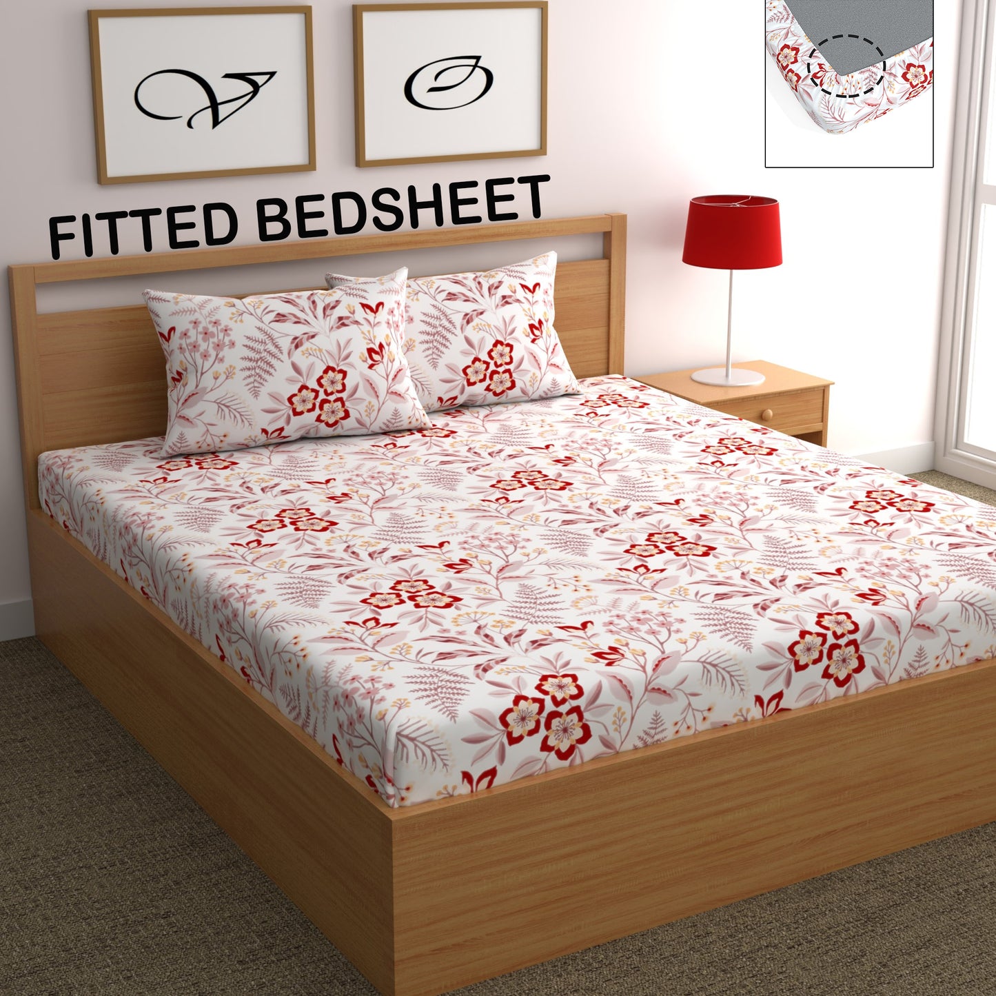 CHHAVI INDIA 210 TC Microfiber Fitted Double Size Printed Bedsheet