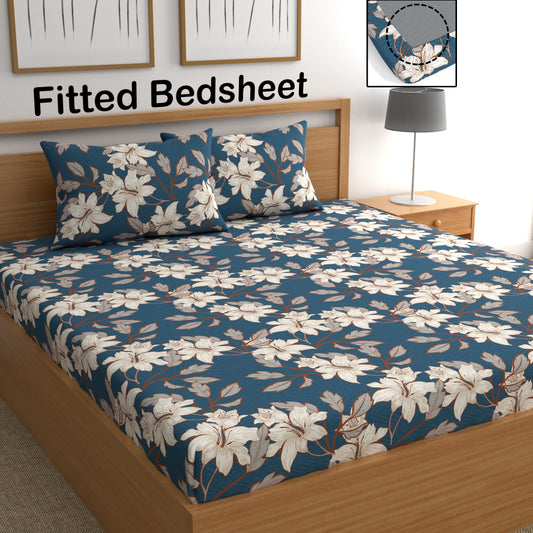 CHHAVI INDIA 210 TC Microfiber Fitted Double Size Printed Bedsheet