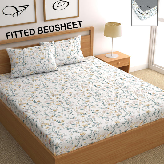 CHHAVI INDIA 210 TC Microfiber Fitted Double Size Printed Bedsheet