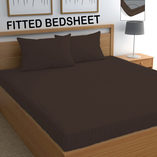CHHAVI INDIA 210 TC Microfiber Fitted Double Size Stripe Bedsheet