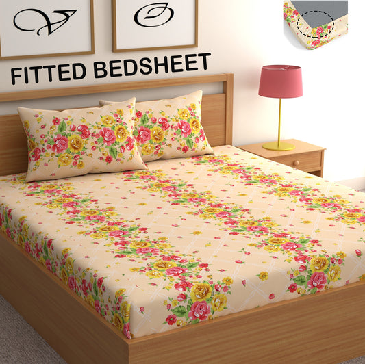CHHAVI INDIA 210 TC Microfiber Fitted Double Size Printed Bedsheet