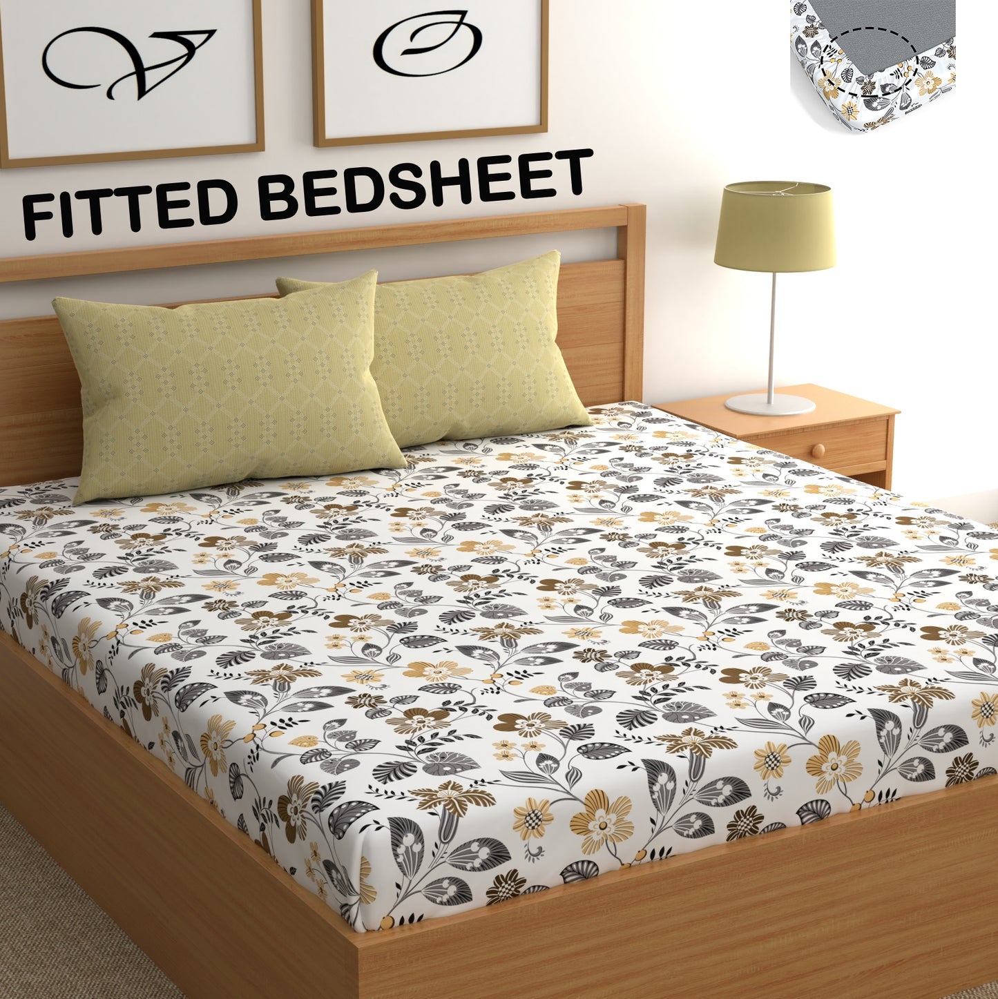 CHHAVI INDIA 210 TC Microfiber Fitted Double Size Printed Bedsheet