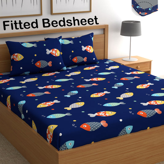CHHAVI INDIA 210 TC Microfiber Fitted Double Size Printed Bedsheet