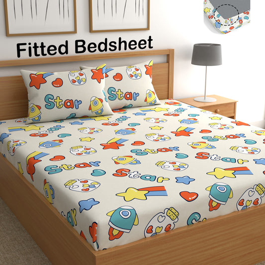 CHHAVI INDIA 210 TC Microfiber Fitted Double Size Printed Bedsheet