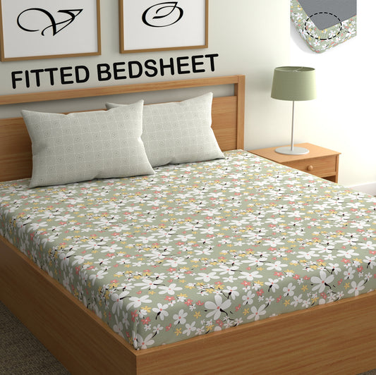 CHHAVI INDIA 210 TC Microfiber Fitted Double Size Printed Bedsheet