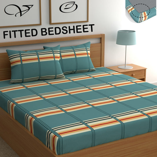 CHHAVI INDIA 210 TC Microfiber Fitted King Size Printed Bedsheet