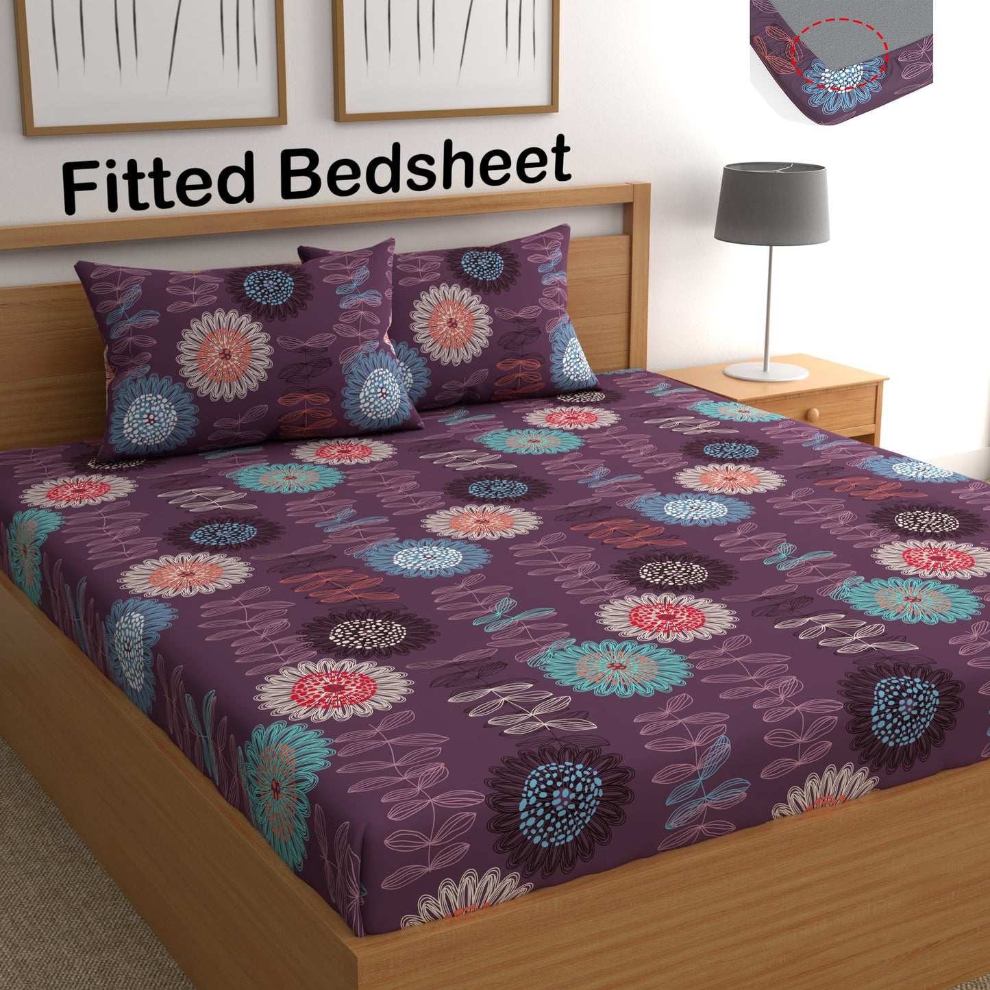 CHHAVI INDIA 210 TC Microfiber Fitted Double Size Printed Bedsheet